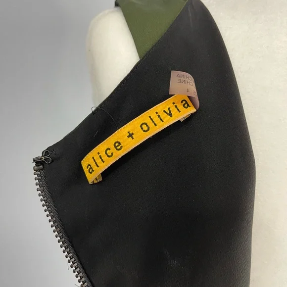 ALICE + OLIVIA • Black & Olive Green Tank Dress Zipper in back Size 4 Dressy - Picture 3 of 8